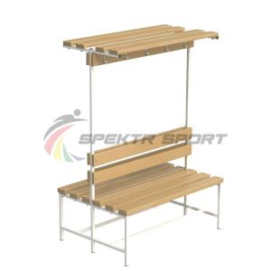 Купить Скамейка с вешалкой и полкой для раздевалок двухсторонняя (цельная) 1200 мм в Ейске 